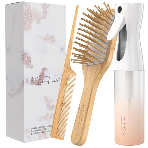 Vista 7 de Cepillo de bambú, peines de cola de rata y botella rociadora de cabello Cepillo de bambú natural y peine de madera con botellas de spray de niebla
