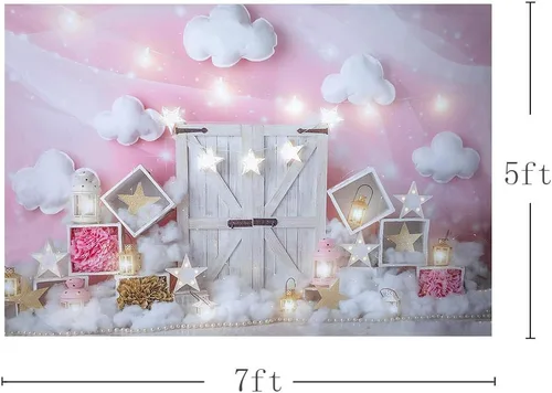 Vista 3 de MEHOFOND Fondo de estudio fotográfico de nube rosa y blanca, accesorios de fondo para cumpleaños, niña, baby shower, decoración de fiesta