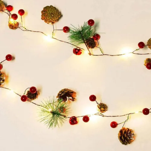 Vista 3 de Guirnalda de Navidad funciona con pilas LED iluminada mini guirnalda de cono de pino para Navidad (sin batería)