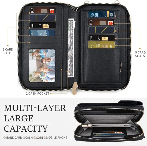 Vista 2 de Crossbody Bag Small Ladies Bag Mobile Wallet with Multiple Credit Card Holders Made of PU Leather with Multiple Pockets