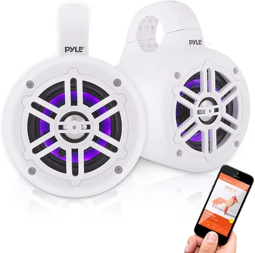 Vista 10 de Pyle Altavoces de torre de wakeboard marinos impermeables – Juego de altavoces de subwoofer dual de 4 pulgadas con luces LED y Bluetooth