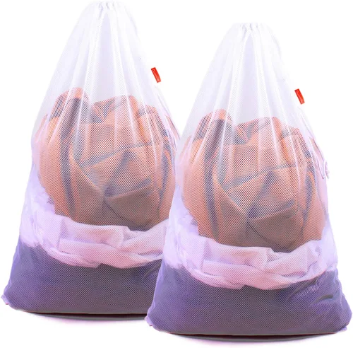 Vista 9 de Paquete de 2 bolsas de malla para lavandería, bolsa de 24 x 36 pulgadas con cordón resistente, fábricas, universidad, dormitorio, viajes y Negro