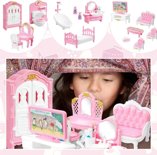 Vista 7 de Juego de 20 muebles y accesorios para casa de muñecas, muebles para casa de muñecas, mini muebles para casa de muñecas, 1 a escala 12, dormitorio