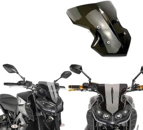 Vista 6 de Parabrisas de motocicleta con tornillo de soporte de montaje compatible con Yamaha MT09 MT-09 FZ09 FZ-09 MT FZ 09 2017 2018 2019 (color negro)