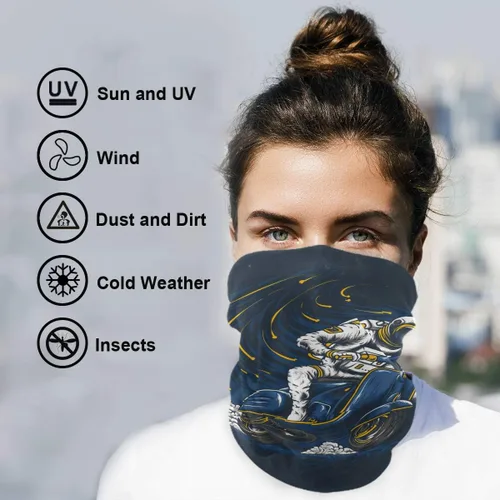 Vista 3 de Bandanna for Men Women Seamless Balaclava - Astronauta Riding Motorcycle Neck Gaiter Sun Dust Wind Protection Headband for Sports Outdoor Running