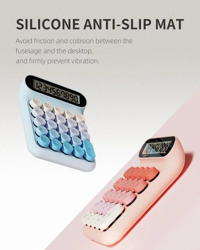 Vista 5 de Calculadora de interruptor mecánico, JS05, calculadora básica de escritorio de 10 dígitos para oficina, escuela, hogar, uso comercial (rosa)