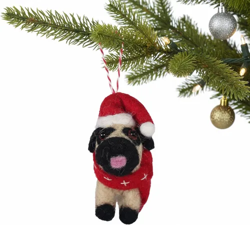 Vista 2 de Adorno navideño de fieltro de pug