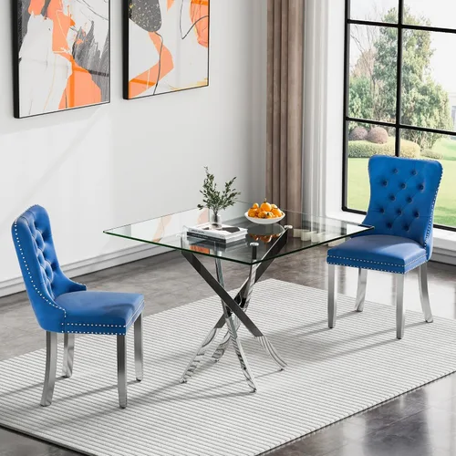 Vista 50 de Juego de mesa de comedor SSLine moderno de 3 piezas con mesa redonda de vidrio para 2, lujosa mesa de comedor circular de 36" con tapa de vidrio