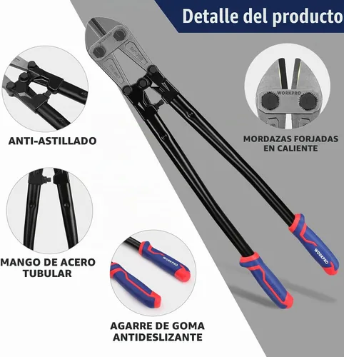Vista 2 de WORKPRO Cortador de pernos de 30 pulgadas, hoja de acero al molibdeno cromado, cortador de pernos resistente con agarre de goma suave, herramienta