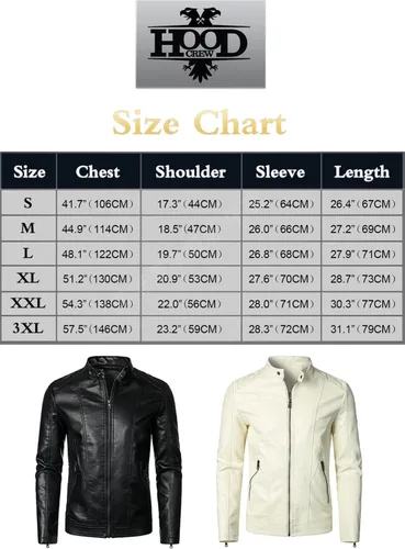 Vista 7 de HOOD CREW Chaquetas de cuero para hombre, chaqueta de motocicleta negra, cuello alto, chaqueta de piel sintética