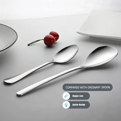 Vista 3 de Juego de 2 cucharas de servir, cucharas sólidas y ranuradas de acero inoxidable de 9.4 pulgadas, utensilios de cocina extra grandes y resistentes