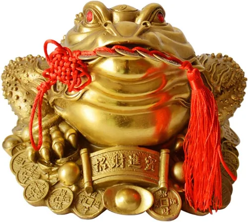 Vista 5 de Rana de dinero Feng Shui de latón de tres patas, riqueza tradicional, estatua de sapo de dinero con juego de 5 monedas de buena suerte, monedas