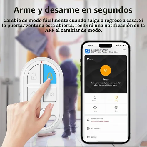Vista 2 de CPVAN Sistema de alarma para el hogar con sensor de movimiento PIR, WiFi inalámbrico DIY Smart Door/Window Alarm para seguridad del hogar con alerta