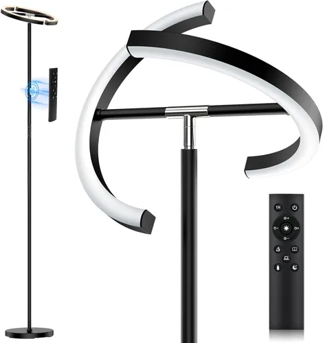 Vista 10 de SIBRILLE Lámpara de pie RGBCW mejorada de 36 W con anillo de lectura, lámpara de pie LED giratoria con control remoto, luz de pie regulable, luz