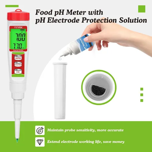 Vista 5 de Medidor de pH digital para alimentos YINMIK Medidor de pH para fermentación de alimentos con kit de solución de calibración Tiras de prueba de pH