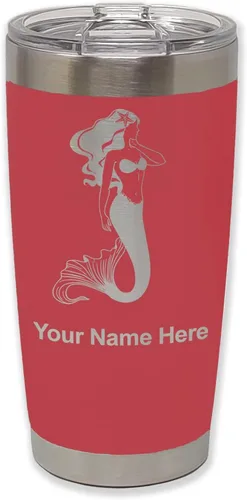 Vista 22 de LaserGram Vaso aislado al vacío de 20 onzas, sirena, grabado personalizado incluido (negro)