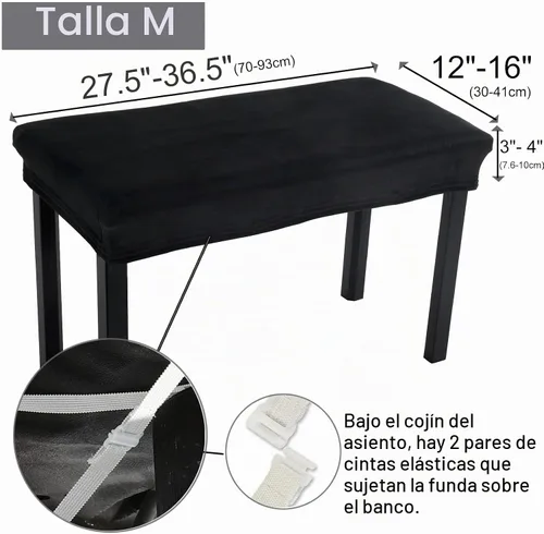 Vista 4 de SINOSSO Funda de terciopelo suave para banco de piano para 2 personas, (27.5"- 36.5") L x (12"- 16") A rectángulo elástico lavable funda protectora
