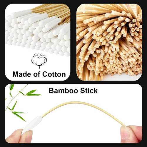 Vista 7 de Egaageoi 100 hisopos de algodón de 6 pulgadas de largo con mango de bambú resistente, aplicadores de alcance extendido para limpieza de oídos
