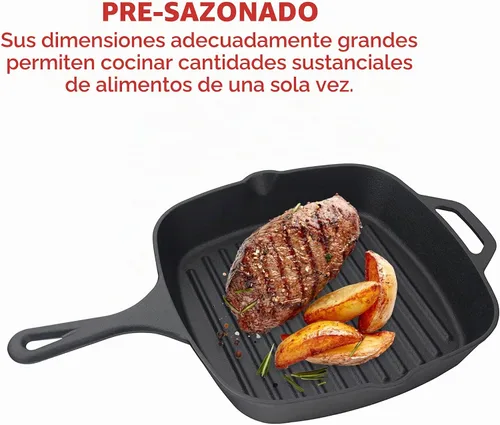 Vista 9 de Jim Beam , Sartén cuadrada de hierro fundido pre-sazonado con crestas, 16 pulgadas, negro