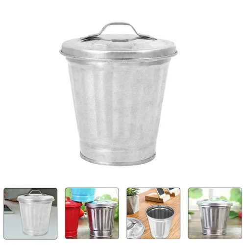 Vista 2 de NUOBESTY Mini basurero de escritorio con tapa, pequeño bote de basura de metal, para oficina, hogar, dormitorio, contenedor de basura compacto