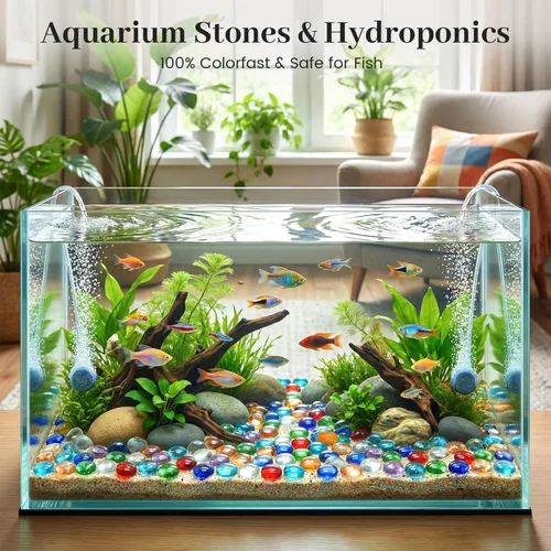Vista 5 de FUTUREPLUSX - 80 mini canicas de vidrio planas, cuentas de relleno de jarrón de 0.5 pulgadas Guijarros decorativos de cristal, rocas, pecera