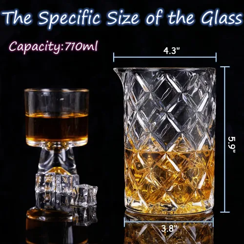 Vista 2 de Vasos cocteleros de 24 onzas – Barra de cristal de 24.0 fl oz con vasos de agitación (2 piezas) para whisky, Martini, Old Fashioned