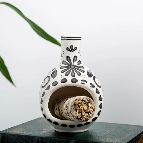 Vista 6 de MOUGIGI Porta Incienso Artesanal de Palo Santo - Quemador de Incienso Cerámico - Tamaño Compacto para Espacio de Meditación - Quema Palo Santo