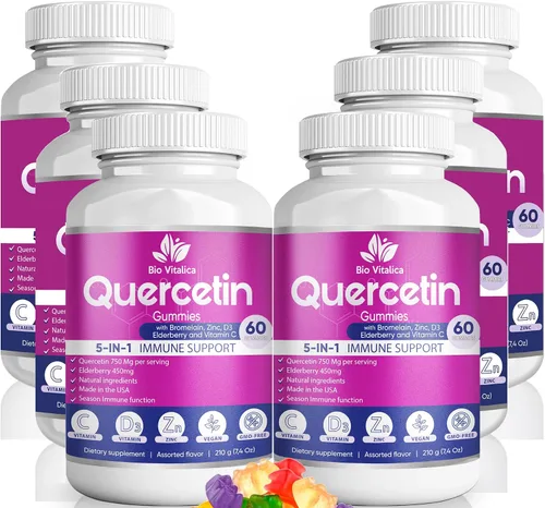 Vista 10 de BioVitalica - Gomitas de quercetina con bromelina, vitamina C y zinc y saúco + vitamina D3-5 en 1 apoyo inmunológico - Quercetina de zinc 750 mg