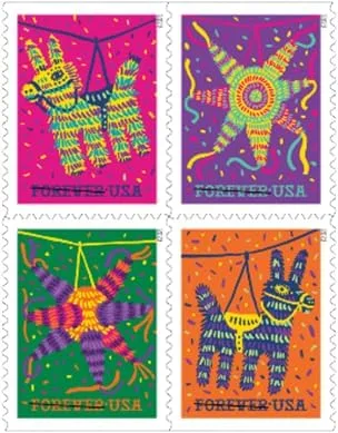 Vista 3 de Pinatas! Forever Postage Stamps, folleto de 20