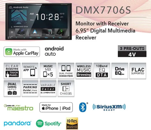 Vista 3 de Kenwood DMX7706S Receptor de medios digitales de 6.95 pulgadas con Bluetooth, Apple CarPlay y Android Auto