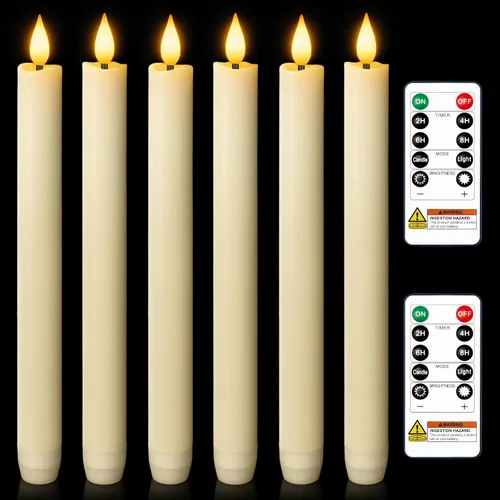 Vista 14 de Homemory 6 velas cónicas cerosas sin llama con control remoto, velas parpadeantes que funcionan con pilas, velas falsas LED altas para el hogar