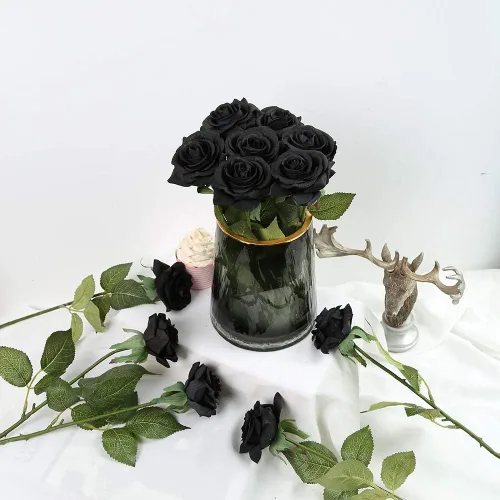 Vista 9 de IPOPU 12 rosas artificiales, flores para decoración de fiesta, rosas falsas, flores de seda, pétalos florales para el hogar, boda, fiesta, tienda