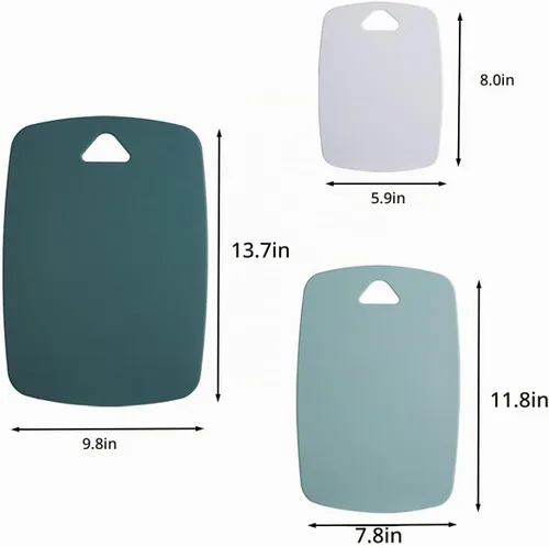 Vista 3 de Juego de 3 tablas de cortar para cocina, tablas de cortar de plástico, tablas gruesas para carne, verduras, frutas, con mango de fácil agarre, aptas