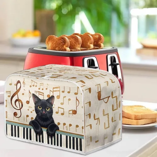 Vista 4 de Cat Print 2 Slice Bread Maker Cover Music Note Print Microwave Oven Cover Bakeware Protector Anti Fingerprint Protective Covers for Kitchen