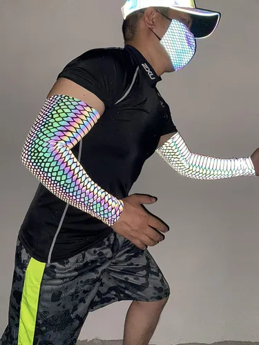 Vista 5 de LZLRUN - Mangas de compresión holográficas reflectantes de arco iris, 1 par