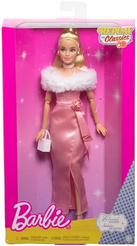 Vista 7 de Barbie Muñeca de moda de noche encantada en vestido rosa, Mattel Replay The Classics Collection