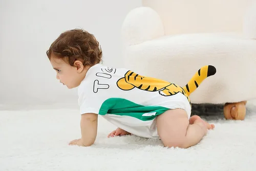 Vista 7 de TONWHAR Body unisex de algodón para bebé, de manga corta, para bebés, niños y niñas, overol de animales para verano