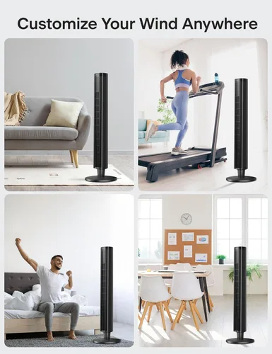 Vista 9 de PELONIS - Ventilador de torre de 42 pulgadas para dormitorio – 26 pies/s, ventilador de torre oscilante de 90° con control remoto, pantalla LED