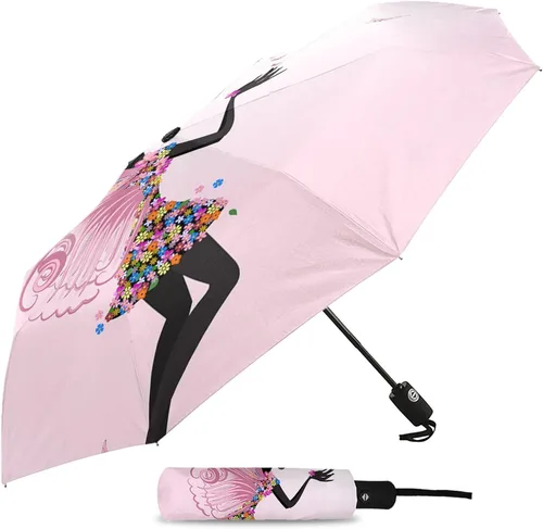 Vista 2 de DHDM Automatic Umbrella for Rain and Sun Male Women Beach Parasol Print Folding Umbrella
