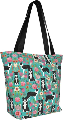 Vista 3 de Azul Rosa Y Púrpura Colores Pastel Impresión Hombro Tote Bolso De Gran Tamaño Bolso De Las Mujeres Bolso De Compras Para Las Mujeres, Border Collie