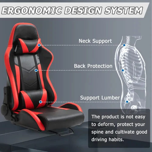 Vista 2 de Minneer Asiento de carreras de doble bloqueo, carga de 400 libras, ángulo ajustable, cómodo, transpirable, ergonómico, silla de juegos de vuelo