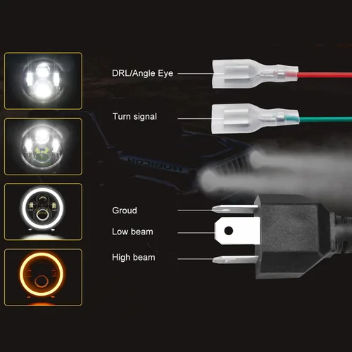 Vista 4 de Shkalacar Faro LED H4 de 7 pulgadas 140W Ojos de Ángel Faros redondos 4 modos 14000LM 6000K Blanco/3000K Ámbar Faro de coche y motocicleta Auto Ring
