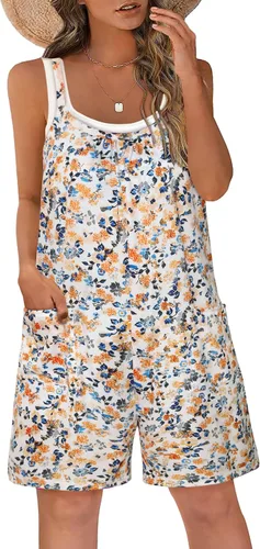 Vista 11 de Vigorics Enterizo casual para mujer, sin mangas, con tirantes ajustables, pantalones cortos, overoles elásticos con bolsillos Negro