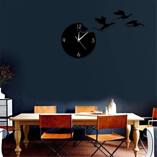 Vista 9 de The Geeky Days Reloj de pared de dragón de fantasía enojado mágico volador abstracto gótico cuento de hadas dragón arte de pared cuarzo analógico