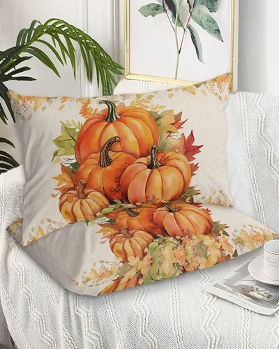 Vista 2 de Fundas de almohada de tamaño estándar, 2 paquetes de fundas de almohada suaves decorativas para sofá de cuerpo largo, cierre de sobre, hojas