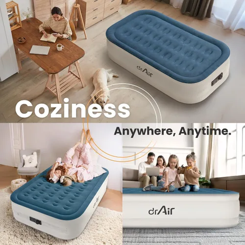 Vista 6 de Dr. air Colchón de aire individual con bomba incorporada, colchón inflable elevado de 18 pulgadas, cama de aire de panal máximo de 500 libras