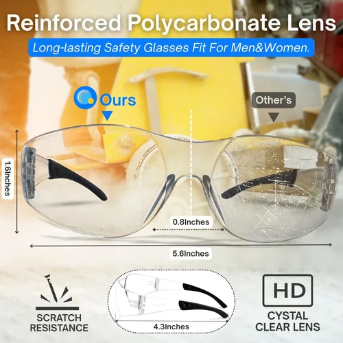 Vista 4 de Paquete de 12 lentes de seguridad transparentes para hombres y mujeres – Certificado ANSI Z87.1, 12 tapones de silicona para los oídos (NRR 25 dB)