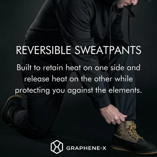Vista 2 de GRAPHENE-X Pantalones deportivos reversibles Tela integrada de grafeno Transpirable, abrasión y resistente al agua Serie Futura, Negro