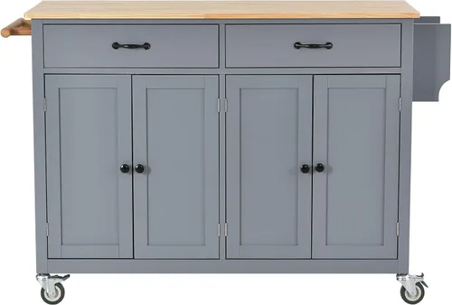 Vista 7 de LUMISOL Carrito móvil de isla de cocina con gabinete sobre ruedas, carrito rodante con tapa de madera de caucho, cajones, toallero y estante