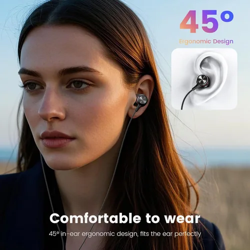 Vista 4 de MOSWAG Auriculares con cable con micrófono, auriculares intrauditivos de 0.138 in con ajuste de aislamiento de ruido y sonido claro, cómodos